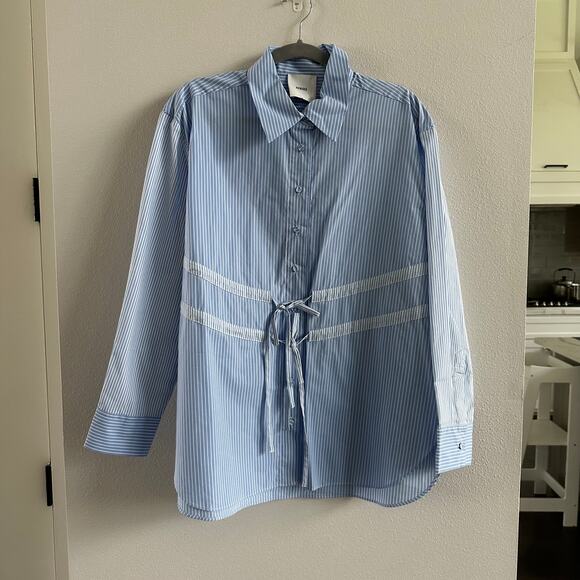 Aknvas Marina Tie Front Poplin Top Size Small New - Picture 2 of 6